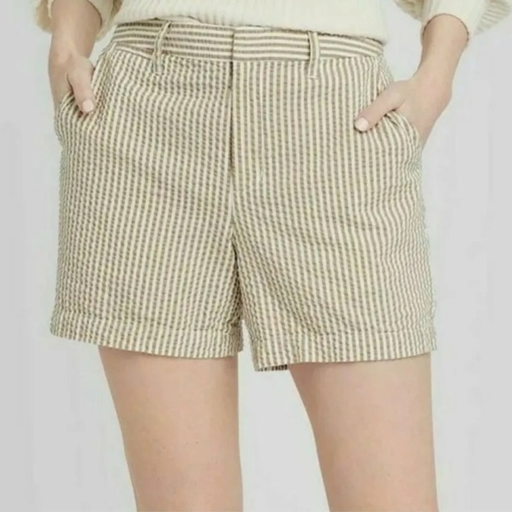 NWT A New Day Cream Brown Stripe High Rise Chino Shorts Women’s size 18 2X 34